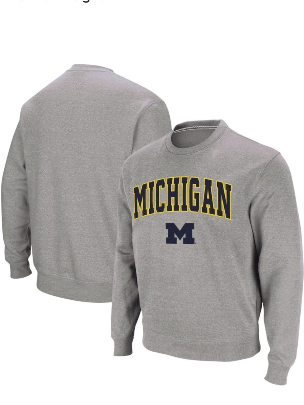 Michigan Wolverines Colosseum Arch & Logo Crew Neck MAIZE & Blue Logo New W/tags